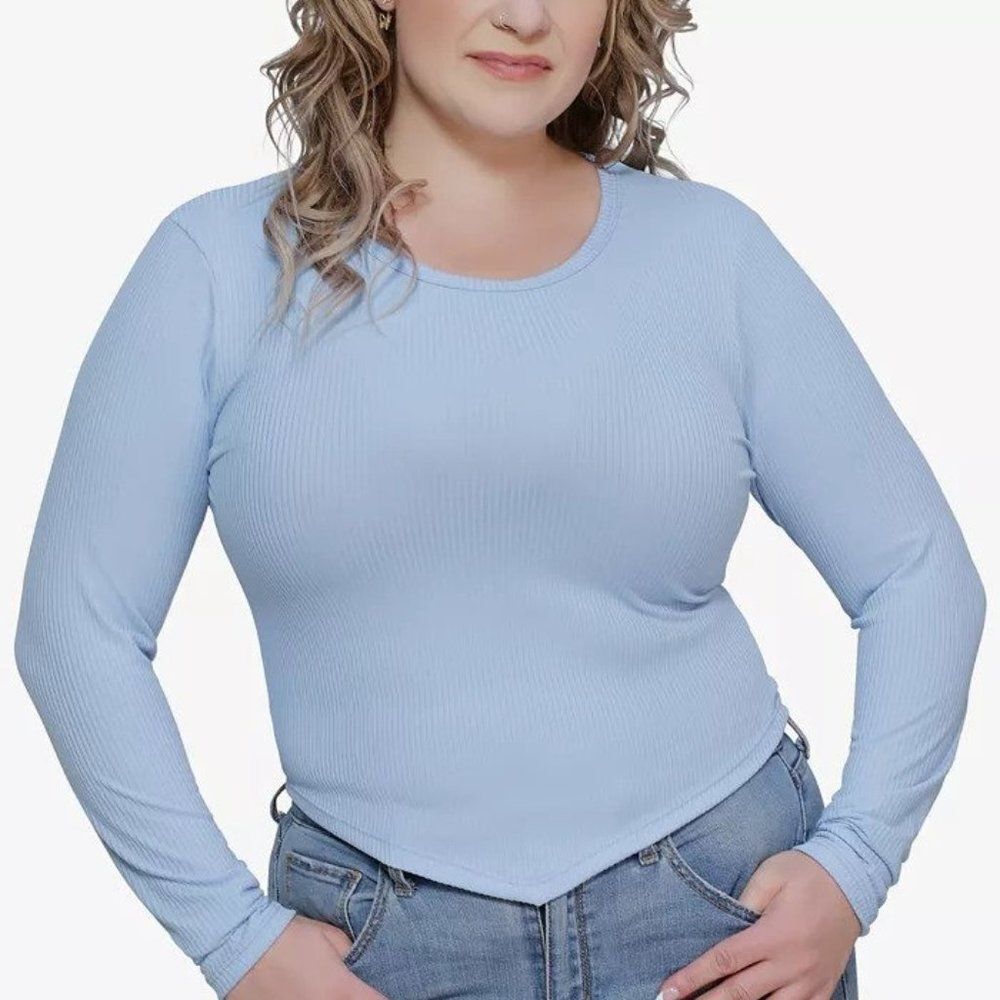 Just Polly Trendy Plus Size V-Hem Ribbed Top